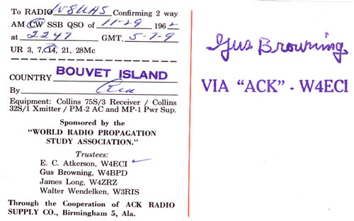 W4BPD/3Y0 Bouvet DXpedition QSL -
                                past previous DXpeditions to Bouvet
                                Island